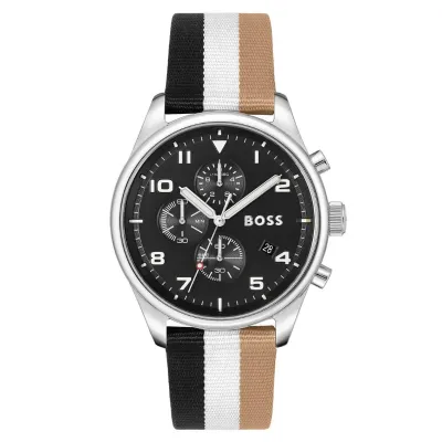 Hugo Boss Multi-Color Nylon Black Dial Chronograph Men's Watch